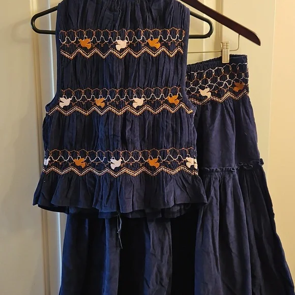 NWT! Free People Terra Smocked Maxi Skirt Set (M), Blue, Corduroy - Picture 9 of 16